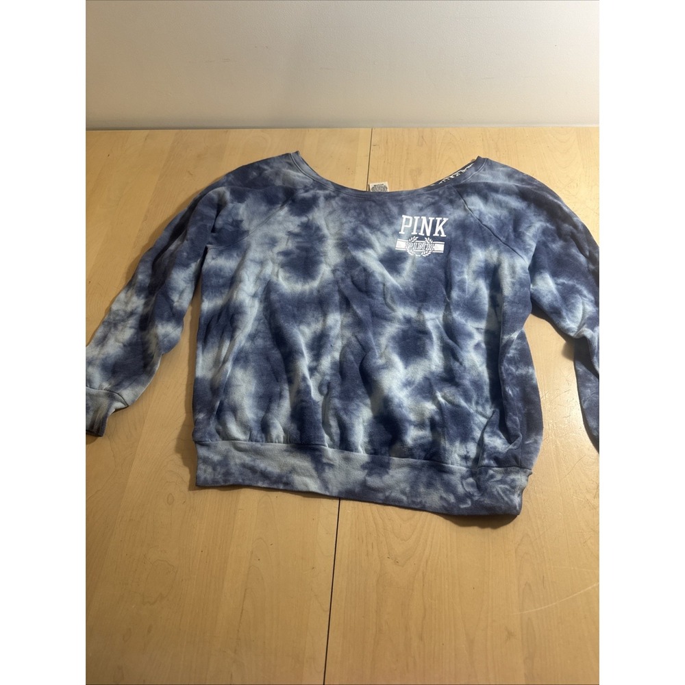 Pink Victorias Secret Tie Die Sweatshirt Women Small S Blue Chest Logo Casual
